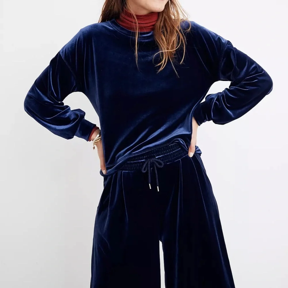 MADEWELL Blue Velour Crewneck Sweatshirt XL - Picture 2 of 10